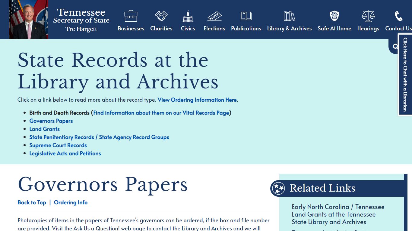 State Records at the Library and Archives | Tennessee Secretary of State